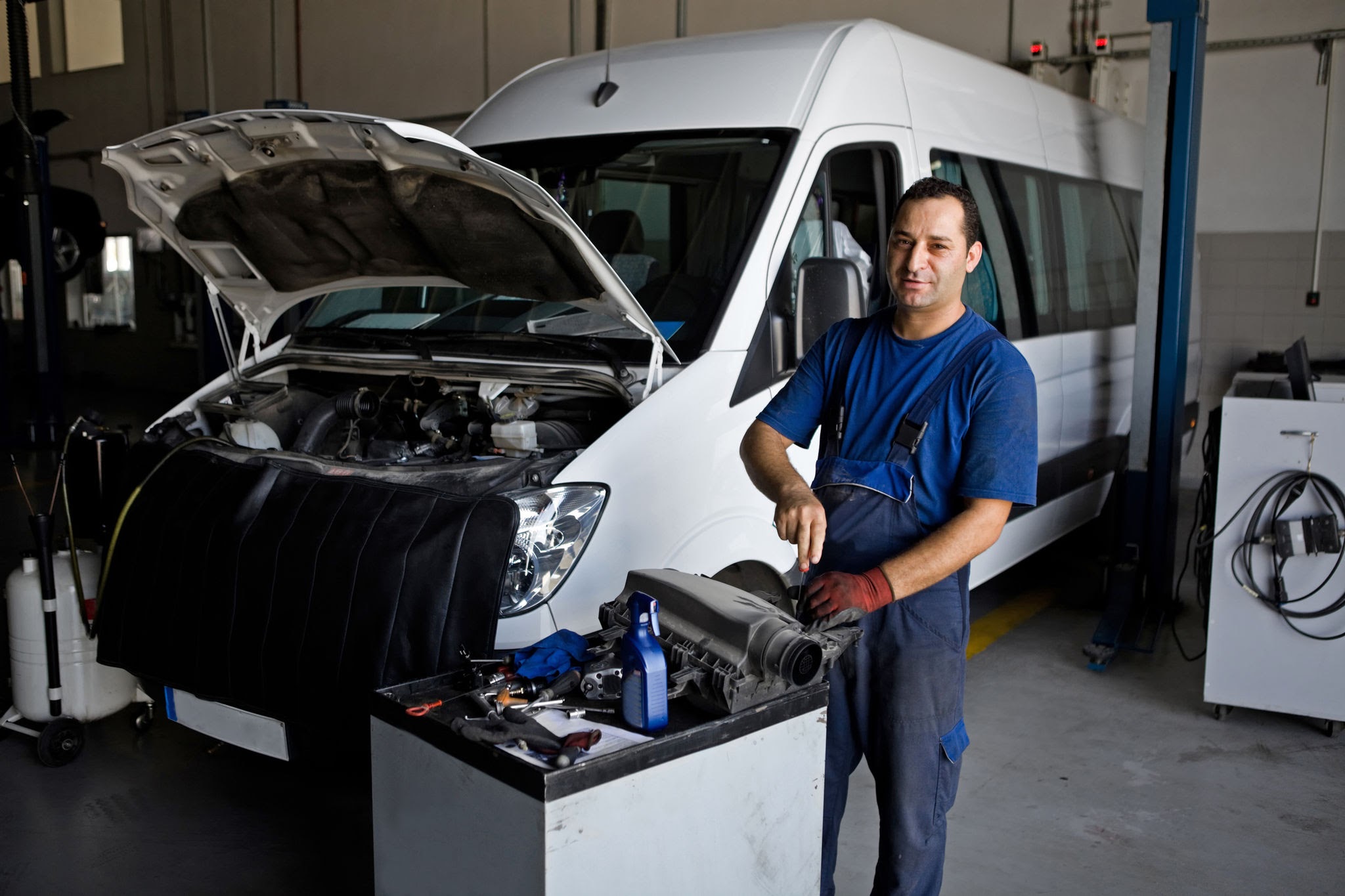 Phoenix Motor Centre Heavy Commercial Bays Commercial van being repaired in a professional workshop bay by a mechanic